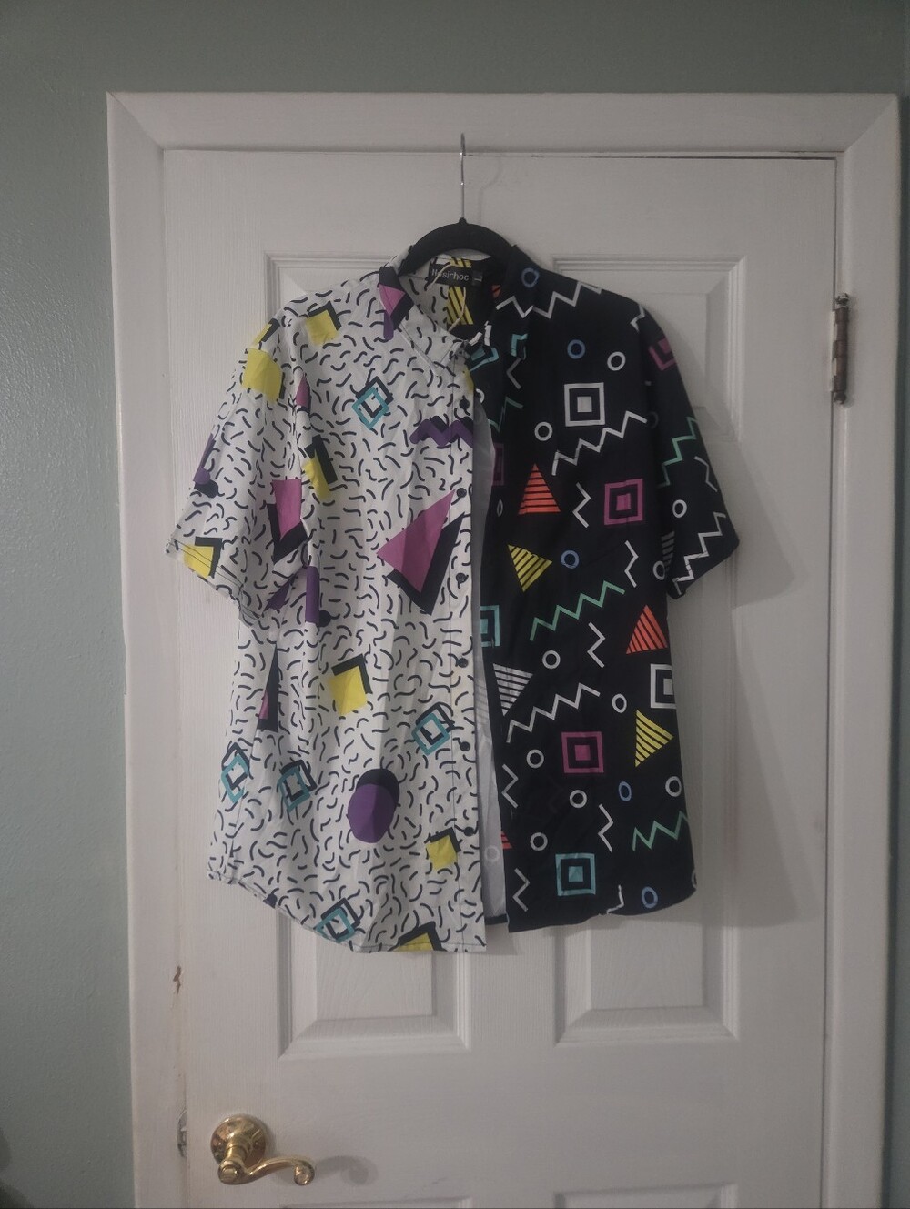 Nosirhoc Men's Retro Geometric Print Short-Sleeve Shirt - Black & White. L
